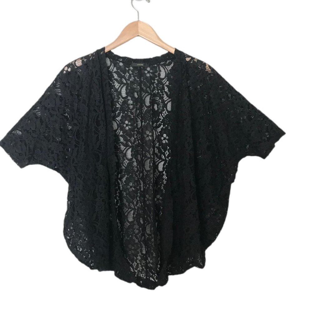 Rienda Women's Black Lace Dolman Short Sleeve Shrug Free Size